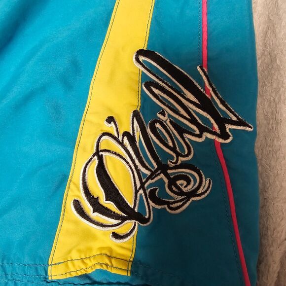 O'Neill Mens Board Shorts Swim Trunks Size 36 Turquoise Yellow Pink Drawstring - Picture 3 of 7